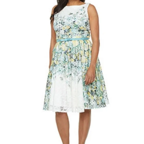 Danny & nicole sleeveless lace floral fit & flare dress deals